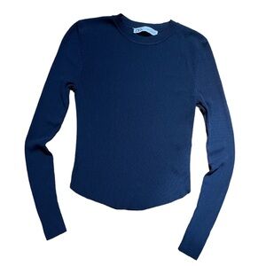 Zara Navy Blue Ribbed Knit Top